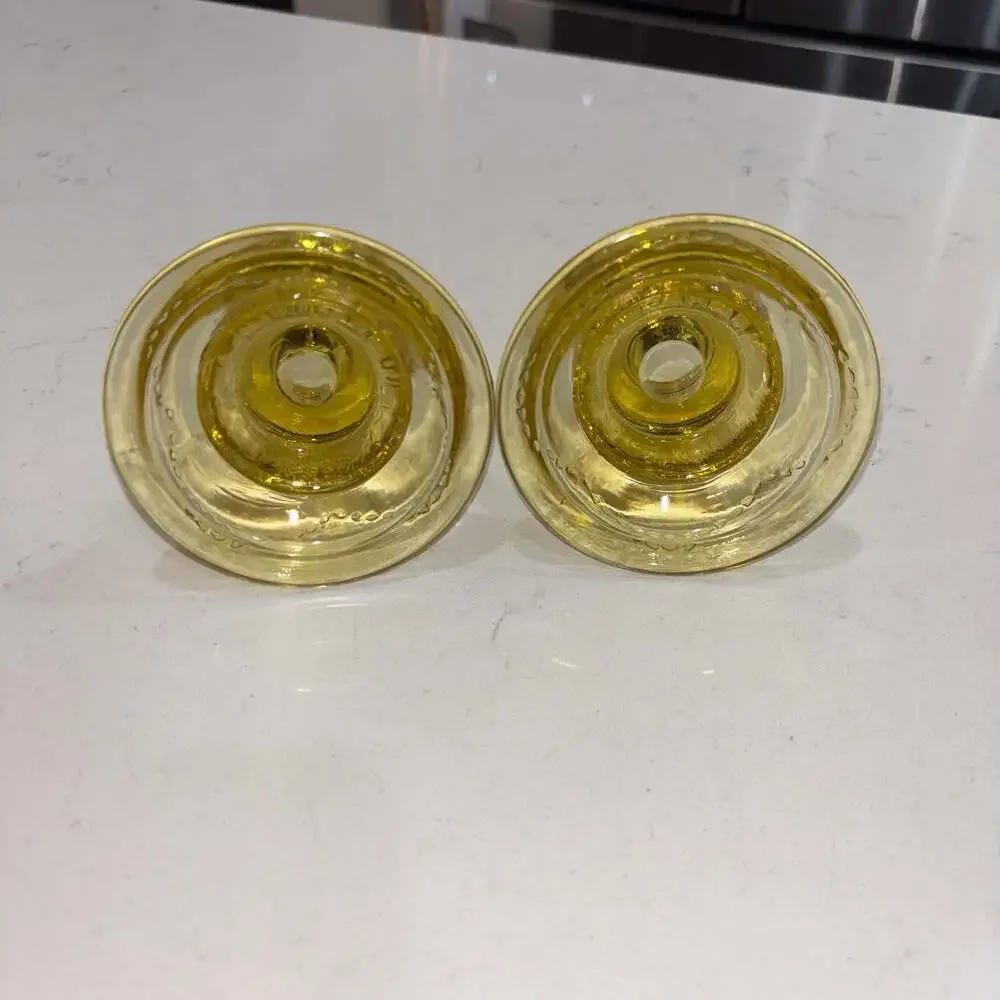 Vintage Federal Glass Madrid Amber Yellow Depression Glass Candle Holder Pair